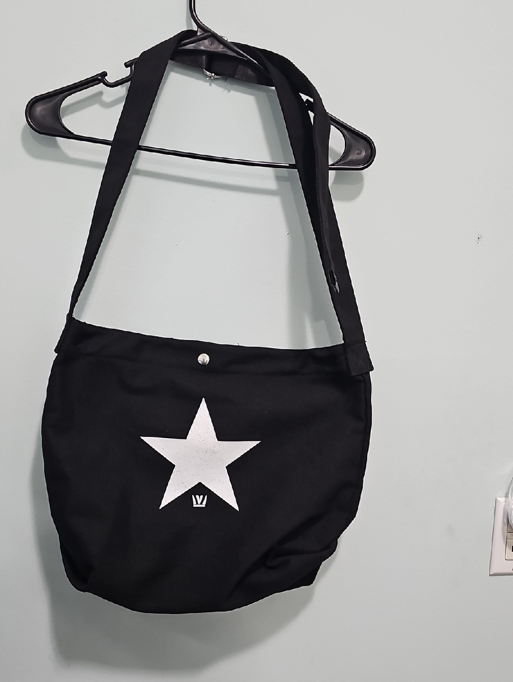 Black Star-Print Canvas Crossbody Tote - Unbranded Brand New 16"W